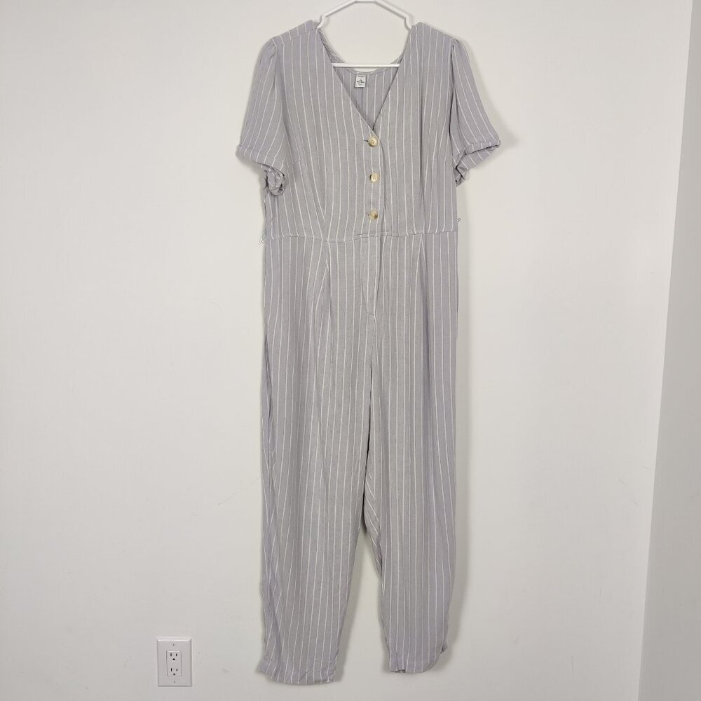 Old Navy NEW Women's Jumpsuit Size 1X Striped Blue White Linen Viscose Summer
